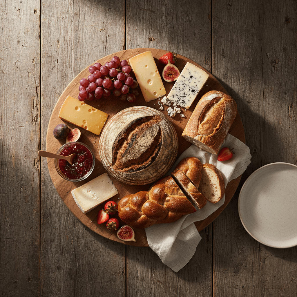 Plateau de dégustation composé de pains et confitures de notre cantine